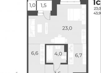 Продажа 1-комнатной квартиры, 43.9 м2, Новосибирск, улица Аэропорт, 49/1, ЖК Нормандия-Неман