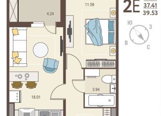 Продам 1-комнатную квартиру, 39.5 м2, Курская область