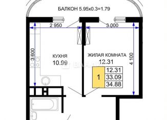 Продажа однокомнатной квартиры, 34.9 м2, Краснодар, Старокубанская улица, 124, Карасунский округ