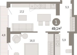 Продажа 1-комнатной квартиры, 49.1 м2, Омская область