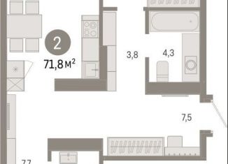 Продается двухкомнатная квартира, 71.8 м2, Омская область