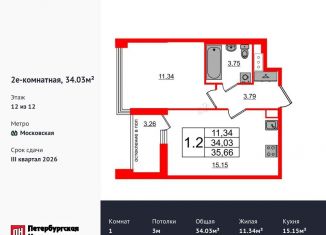 Продается 1-комнатная квартира, 34 м2, Санкт-Петербург, Кубинская улица, 78к2