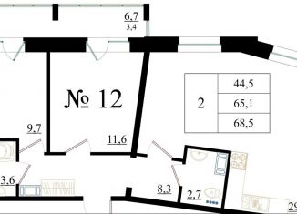 2-комнатная квартира на продажу, 68.5 м2, Гатчина