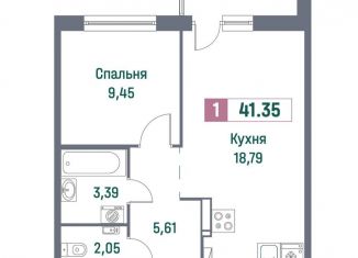 Продаю однокомнатную квартиру, 41.4 м2, Ленинградская область