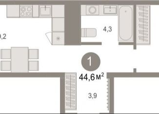 Продается 1-комнатная квартира, 44.6 м2, рабочий посёлок Краснообск