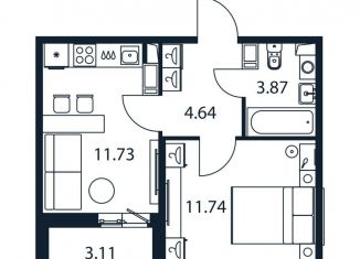 Продажа однокомнатной квартиры, 33.5 м2, Мурино