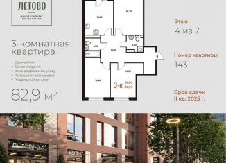 Продаю трехкомнатную квартиру, 82.9 м2, поселение Сосенское, жилой комплекс Новое Летово, к1