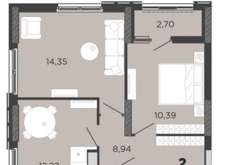 Продажа двухкомнатной квартиры, 52.6 м2, Рязань