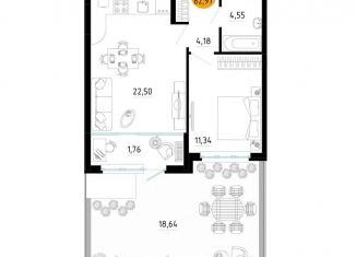 Продам 1-комнатную квартиру, 63 м2, Рязань, Железнодорожный район