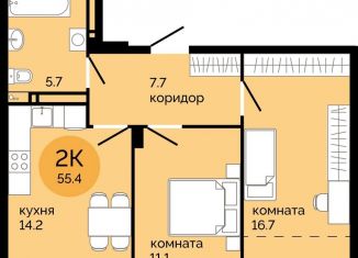 Продается двухкомнатная квартира, 55.4 м2, Пермь, улица Яблочкова, 5к4, Свердловский район