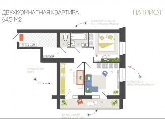 Двухкомнатная квартира на продажу, 64.5 м2, Смоленск, Заднепровский район