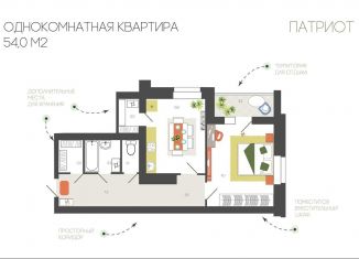 1-комнатная квартира на продажу, 54 м2, Смоленск