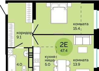 2-комнатная квартира на продажу, 47.4 м2, Пермский край, улица Яблочкова, 5к4