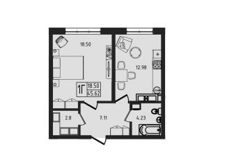 1-комнатная квартира на продажу, 45.6 м2, аул Новая Адыгея, Песочная улица