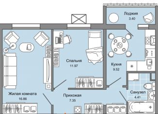 Продажа двухкомнатной квартиры, 52 м2, Ульяновск, Заволжский район, жилой комплекс Улла, 2