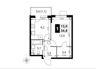 Продаю однокомнатную квартиру, 34.8 м2, Московская область, Центральная площадь