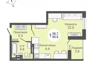 Продажа квартиры студии, 42.5 м2, Новосибирская область, улица Петухова, 168с2