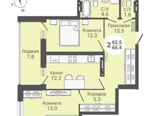 Двухкомнатная квартира на продажу, 70.3 м2, Новосибирская область, улица Петухова, 168с2