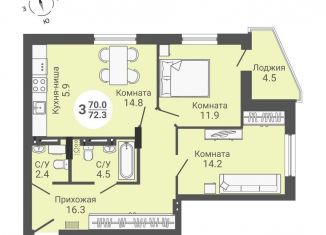 Продается 2-комнатная квартира, 74.5 м2, Новосибирск, улица Петухова, 168с