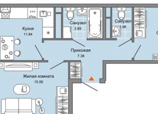 Продам двухкомнатную квартиру, 54 м2, Ульяновск, Заволжский район, жилой комплекс Улла, 2