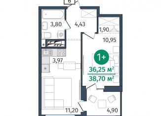 Продам 1-ком. квартиру, 36.3 м2, Тюмень, Центральный округ, улица Тимофея Кармацкого, 17