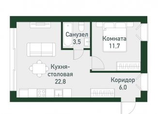 1-комнатная квартира на продажу, 42.8 м2, Челябинск, площадь Революции, Советский район