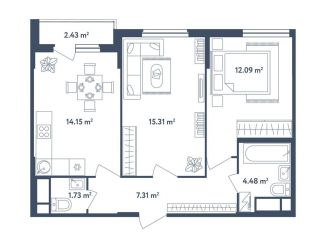 Продается двухкомнатная квартира, 56.3 м2, поселок Мещерино