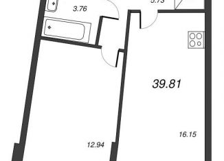 1-комнатная квартира на продажу, 42.7 м2, Мурино