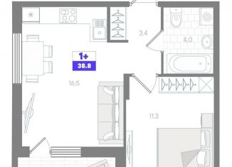 Продажа 1-комнатной квартиры, 38.8 м2, Тюмень, Калининский округ