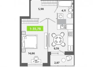 Продам 1-комнатную квартиру, 35.8 м2, городской посёлок Янино-1