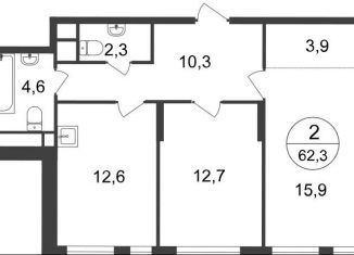 Продам двухкомнатную квартиру, 62.3 м2, Москва, 7-я фаза, к2
