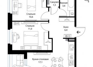 Продаю 2-ком. квартиру, 52.1 м2, Ленинградская область