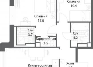 Двухкомнатная квартира на продажу, 63.2 м2, Москва, метро Технопарк, жилой комплекс Нагатино Ай-Ленд, к1