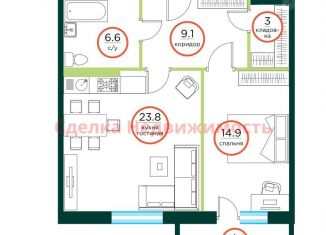 Продаю 2-ком. квартиру, 59.1 м2, посёлок Солонцы, посёлок Солонцы, 1