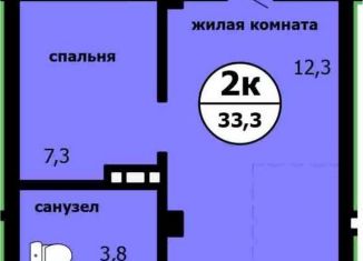 Продам 2-комнатную квартиру, 33.3 м2, Красноярск, Вишнёвая улица, Ленинский район