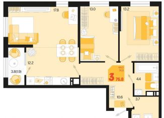 Продам 3-комнатную квартиру, 76.8 м2, Краснодар