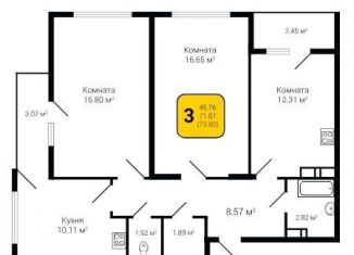 Трехкомнатная квартира на продажу, 73.8 м2, Воронеж, Железнодорожный район