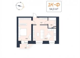 Продается 1-комнатная квартира, 54.3 м2, Екатеринбург, Красноармейская улица, 78Б, ЖК Архитектон