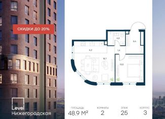 Двухкомнатная квартира на продажу, 48.9 м2, Москва, Нижегородский район, жилой комплекс Левел Нижегородская, 1
