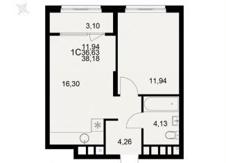 Продаю 1-ком. квартиру, 38.2 м2, Рязань, Московский район