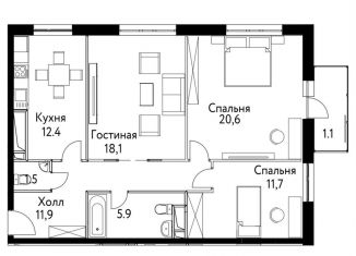 Трехкомнатная квартира на продажу, 84 м2, Москва, станция Москва-Товарная
