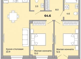 Двухкомнатная квартира на продажу, 64.6 м2, Екатеринбург, Орджоникидзевский район, Донбасская улица, 21