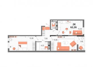 Продается 2-комнатная квартира, 62.3 м2, Евпатория