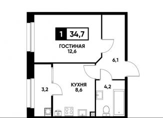 Продаю 1-ком. квартиру, 34.7 м2, Ставрополь, Промышленный район