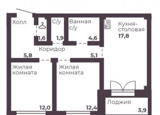 Продам 2-ком. квартиру, 61.2 м2, Челябинск, Тракторозаводский район