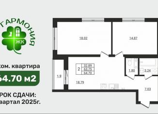 Продажа 2-ком. квартиры, 64.7 м2, Ленинградская область