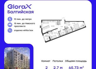 2-комнатная квартира на продажу, 65.7 м2, Санкт-Петербург, метро Нарвская, улица Шкапина, 15