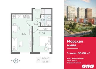 Однокомнатная квартира на продажу, 36.7 м2, Санкт-Петербург, метро Проспект Ветеранов