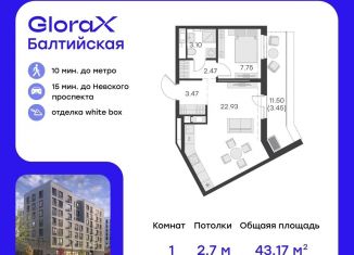 Продажа 1-комнатной квартиры, 43.2 м2, Санкт-Петербург, улица Шкапина, 15, метро Нарвская