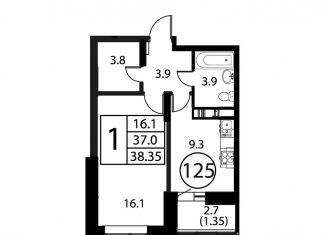 1-комнатная квартира на продажу, 38.4 м2, Домодедово